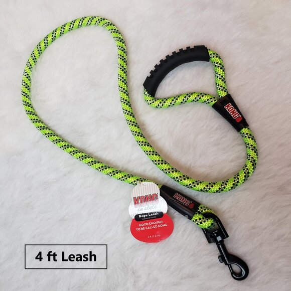 KONG XS/S Green & Black Reflective Dog Collar + 4 Ft Comfort Grip Rope Leash - Picture 12 of 16